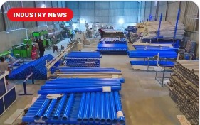 Pipes organised inside a production facility
